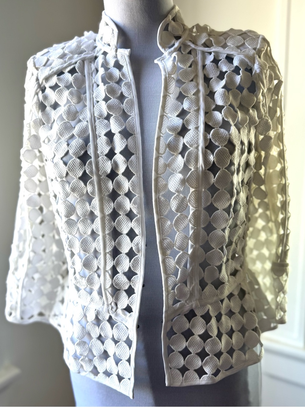 White House Black Market White Openwork Crochet Jacket